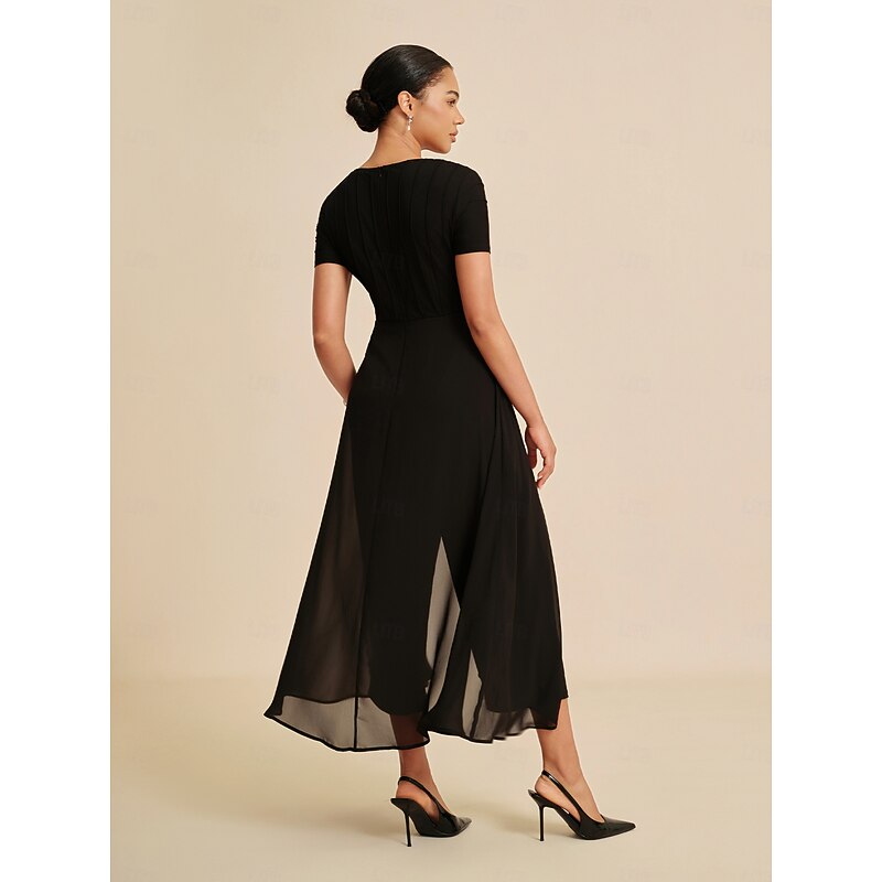 Women's Jumpsuit Black V Neck Paneled Design Faux Two Piece Flowy Sheer Look Stretch Fabric Casual Spring Summer Fall2
