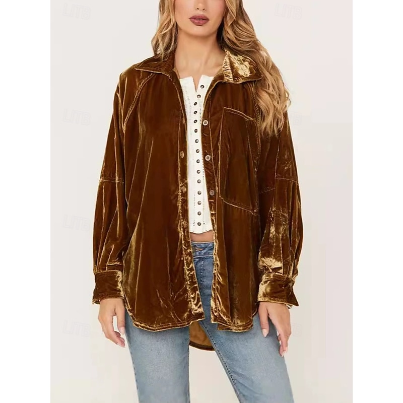 Women's Shirt Blouse Plain Modern Casual Long Sleeve Shirt Collar Regular Tops Daily Holiday Buttons Pink Purple Brown Green Fall