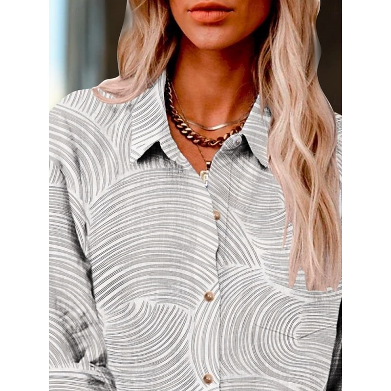 Women's Shirt Striped Active Daily Stylish Long Sleeve Shirt Collar Regular Tops Daily Holiday Buttons Print Gray Summer Spring Fall3