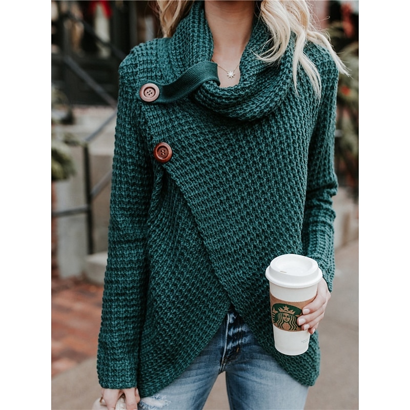 Women's Sweater Casual Soft Pure Color Ribbed Turtleneck Knitted Long Sleeve Regular Tops Knit Outdoor Daily Weekend Black Wine Fall Winter