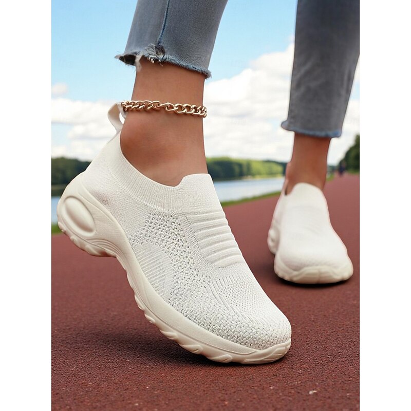 Women's Green Flyknit Slip-On Sneakers – Breathable Lightweight Shoes for Casual Street Style, Walking, Running and Gym4