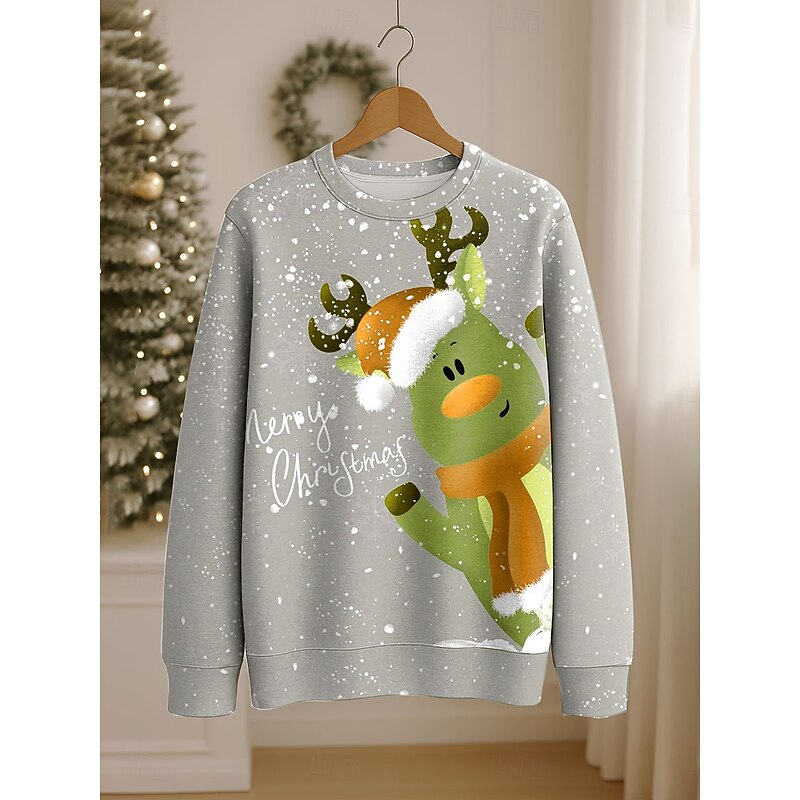 Women's Pullover Sweatshirt Graphic Reindeer Casual Long Sleeve Crew Neck Round Neck Regular Tops Street Casual Holiday Print Pink Red Blue Orange Spring Fall Winter3