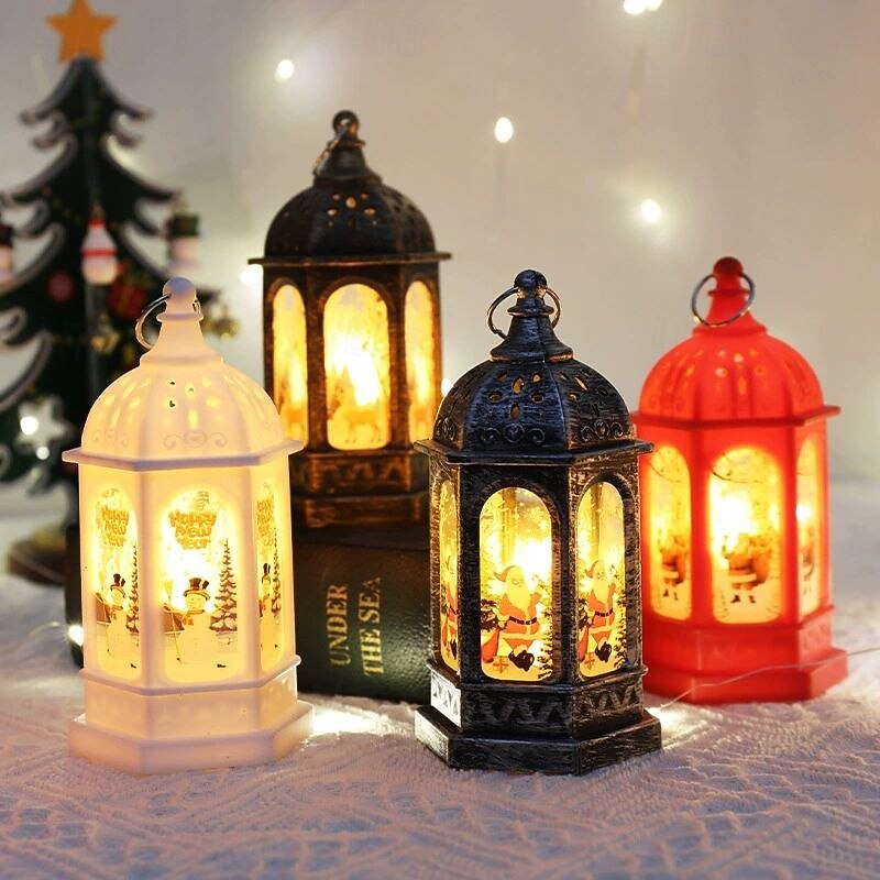 Christmas Decoration Retro Wind Lantern Portable Electronic Candle Lamp Santa Claus Snowman Glowing Oil Lamp Christmas Gift Home Decor Night Light2