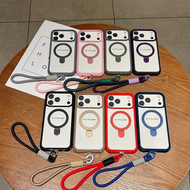 Phone Case For iPhone 17 Pro Max 17 Air 16 15 14 Pro Max Plus 13 Pro Max Back Cover with Stand Holder with Lanyard Shockproof Retro TPU Acrylic