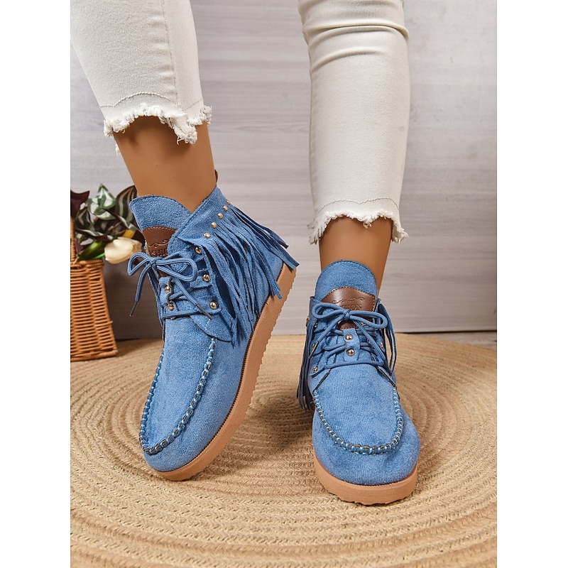 Women's Boots Snow Boots Daily Tassel Flat Heel Round Toe Casual Suede Zipper Black Blue