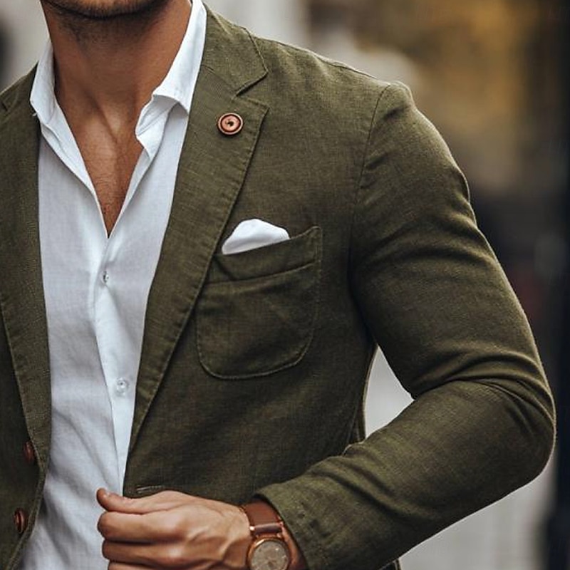 Men Lightweight Jacket Casual Casual Spring Fall & Winter Cotton Solid Color Single Breasted One-button Blazer Black khaki Army Green3