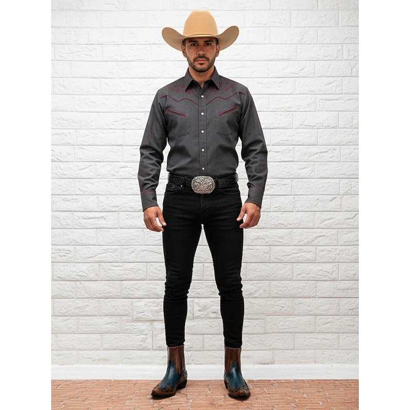 Men's Brown and Blue Western Cowboy Boots – Embroidered Faux Leather Design for Casual and Country Style Wear3