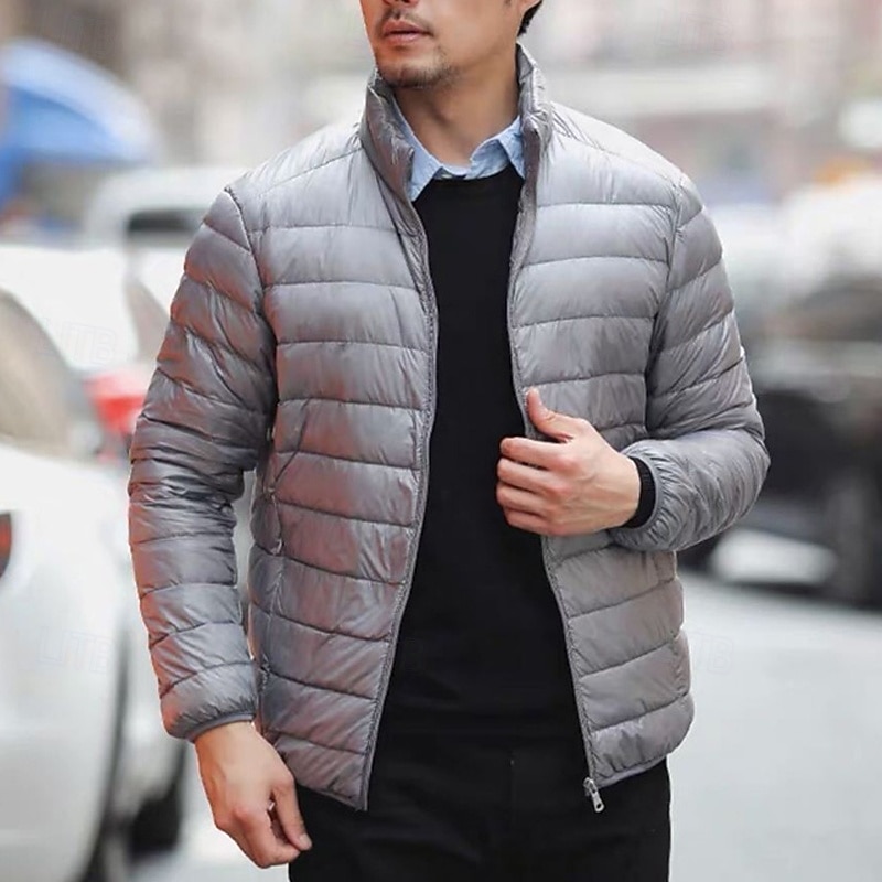 Men's Winter Coat Puffer Jacket Padded Jacket Pocket Polyster Vacation Daily Wear Date Regular Fashion Casual Comfortable Thermal Warm Winter Solid / Plain Color Wine Black Navy Blue Blue Puffer2