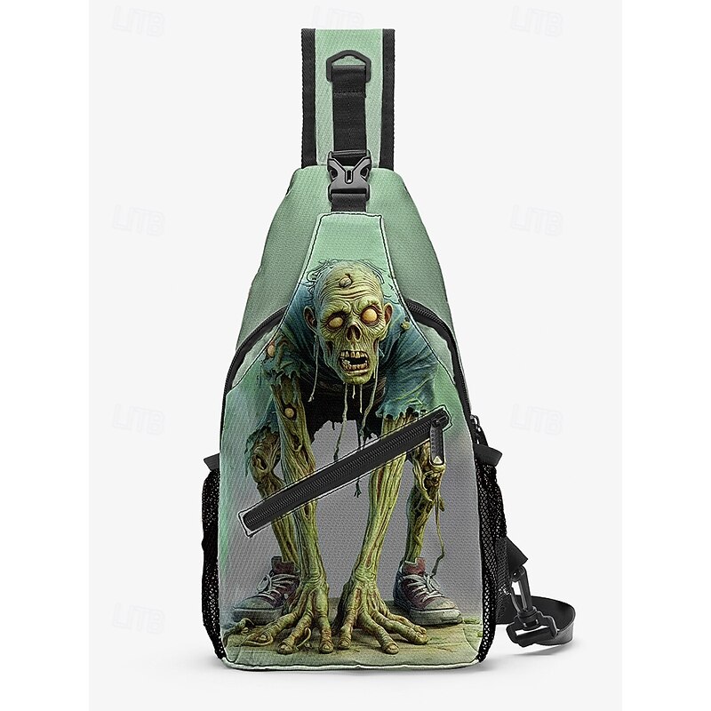 Men's Halloween Crossbody Sling Bag with Zombie and Skull Print, Casual Shoulder Chest Bag for Parties, Festivals and Daily Use3