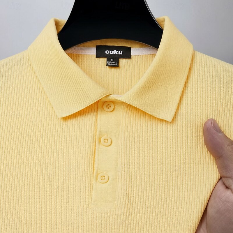 Men's Waffle Polo Shirts Golf Shirt Street Casual Lapel Long Sleeve Basic Modern Plain Textured Buttons Spring Fall All Seasons Regular Fit BlueGray Black White Yellow Burgundy Gray Waffle Polo Shirts