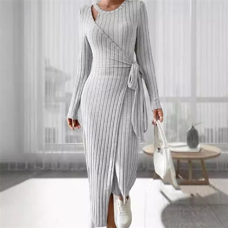 Women's Mini Dress Sweater Dress Casual Dress Fashion Modern Daily Date Weekend Regular Fit Plain Long Sleeve Crew Neck Wine Light Grey Fall Winter