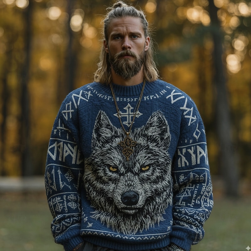Men's Animal Wolf Pullover Sweater Jumper Knitwear Crewneck Retro Vintage Casual Vacation Street Daily 3D Print Knitting Keep Warm Long Sleeve Spring Fall Winter Black Blue Green2