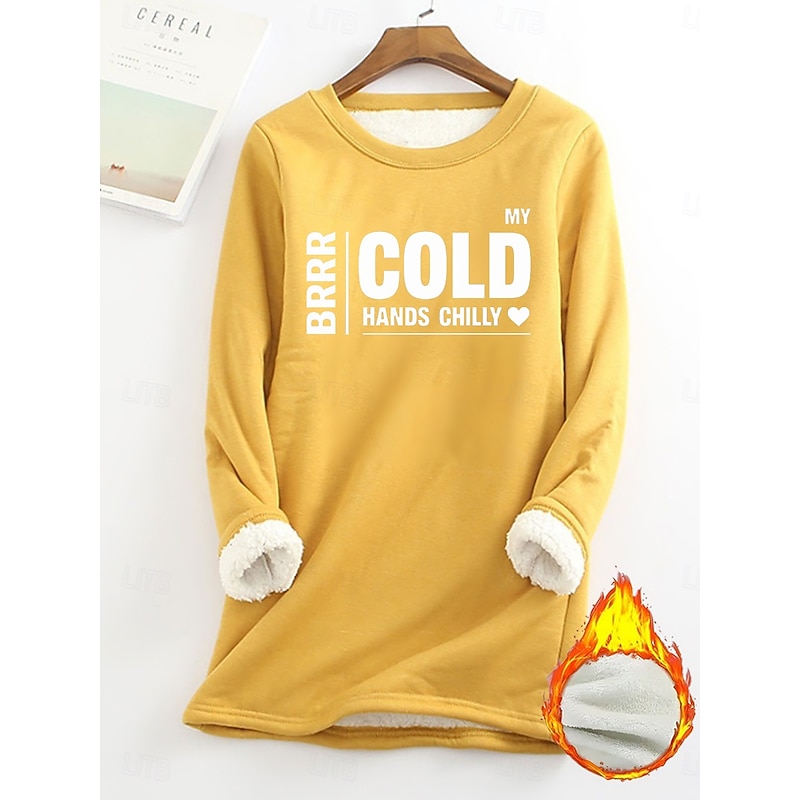 Women's Fleece Lined Pullover Sweatshirt Pajamas Pullover Sweatshirt Yes Im Cold Letter Warm Streetwear Casual Long Sleeve Crew Neck Long Tops Home Dailywear Casual Print Black Yellow Pink4