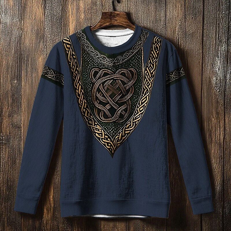 Men's Sweatshirt Blue Khaki Crew Neck Tree Of Life Yggdrasil Celtic Knot Print Casual Daily Holiday Vintage Viking Fall Winter Clothing Apparel Hoodies Sweatshirts3