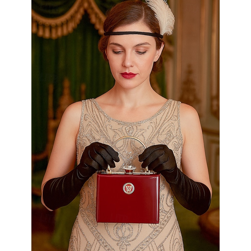 Women's Burgundy Patent Leather Evening Handbag with Gold Handle, Vintage Gatsby Style Purse for Cocktail Parties, Weddings and Formal Events2