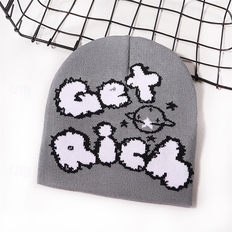 Men's Unisex Beanie Hat Winter Hats Beanies Knit Hat Winter Beanie Black Yellow Acrylic Fibers Knitted Cozy Daily Wear Going out Letter Soft Warm3