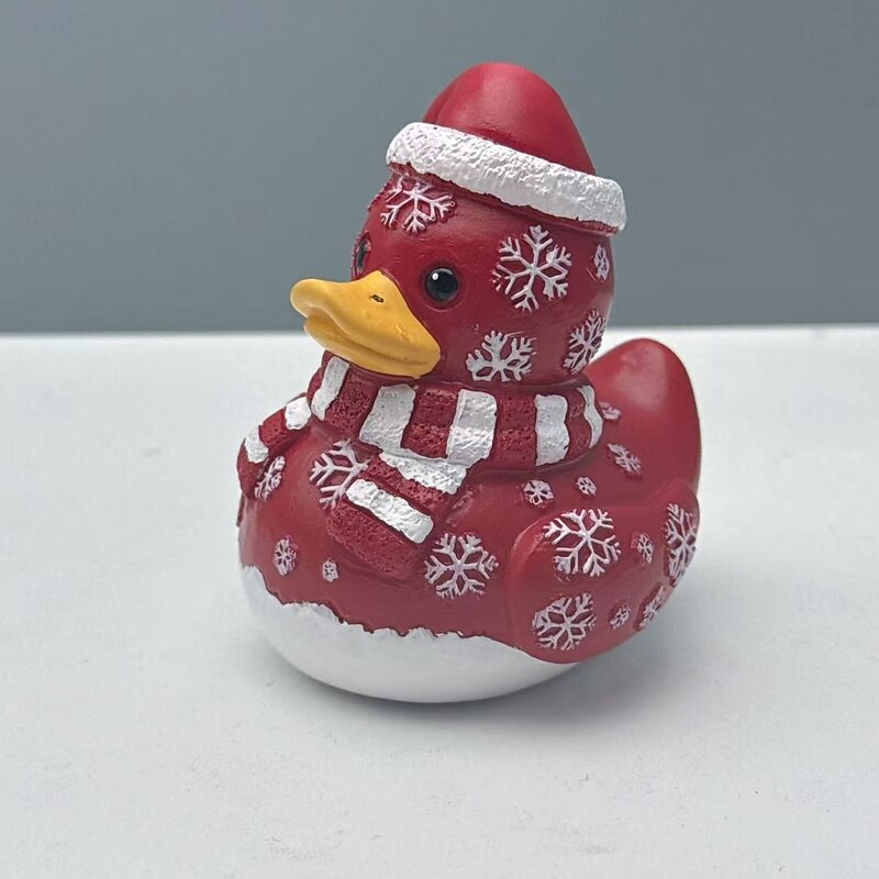 Christmas Snowman Duck Ornament Realistic Red Duck Figurine with Burgundy & White Striped Beak & Feet Resin Christmas Duck Statue for Outdoor Holiday Home Decor Swimming Pool or Garden Ornament4