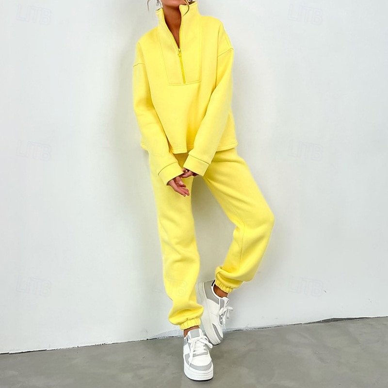 Women's 2 Piece Tracksuit Sweatsuit Sets Sportswear Solid Colored Clothing Suit Spring Black Yellow Spandex Gym Workout Running High Waist Lightweight Fashion Long Sleeve Sport Activewear4