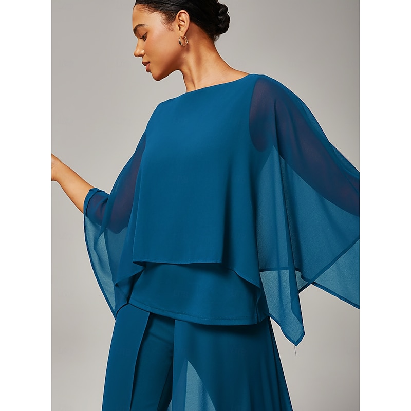 Women's Elegant Stylish Luxurious Modal Chiffon Crewneck Sleeveless Cape Top Spring Summer Fall - Main Image