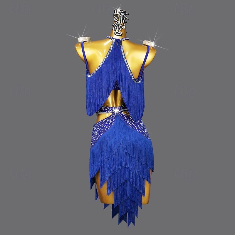 Latin Dance Dress Crystal / Rhinestone Tassel Pure Color Women's Performance Training Sleeveless Spandex2