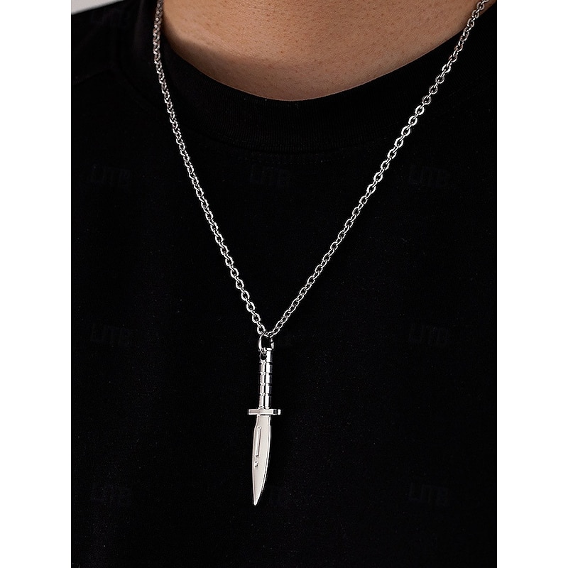 Men's Titanium Steel Dagger Pendant Necklace – Gothic Punk Knife Chain Jewelry for Halloween Party, Cosplay and Everyday Fashion3