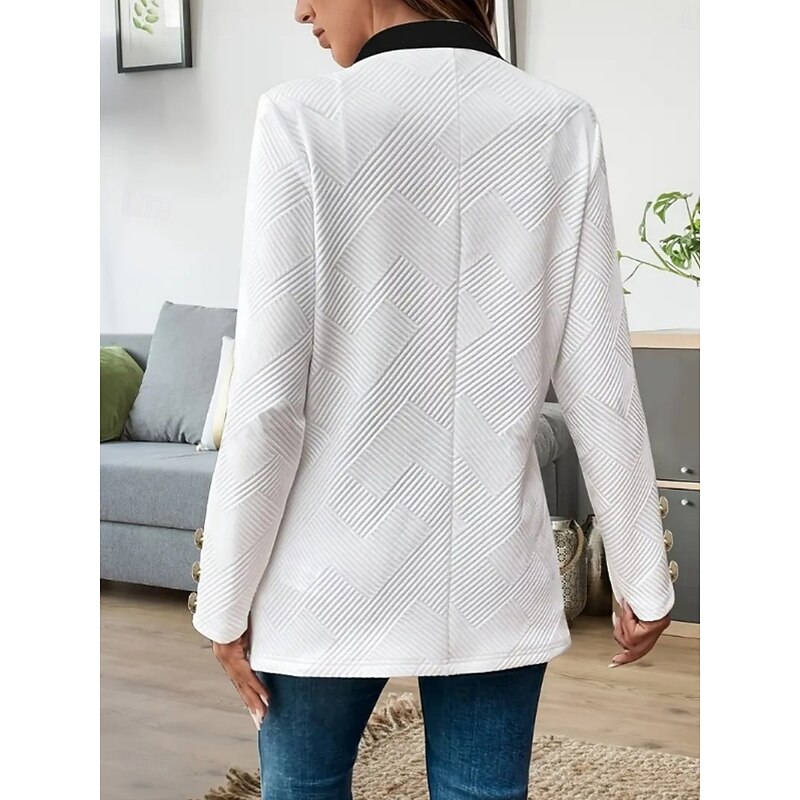 Women's Casual Jacket Comfortable Breathable Patchwork Buttons Elegant Casual Plain Vacation Street Casual Daily Wear Open Front Long Stand Collar Regular Fit Long Sleeve Outerwear Black White Spring3