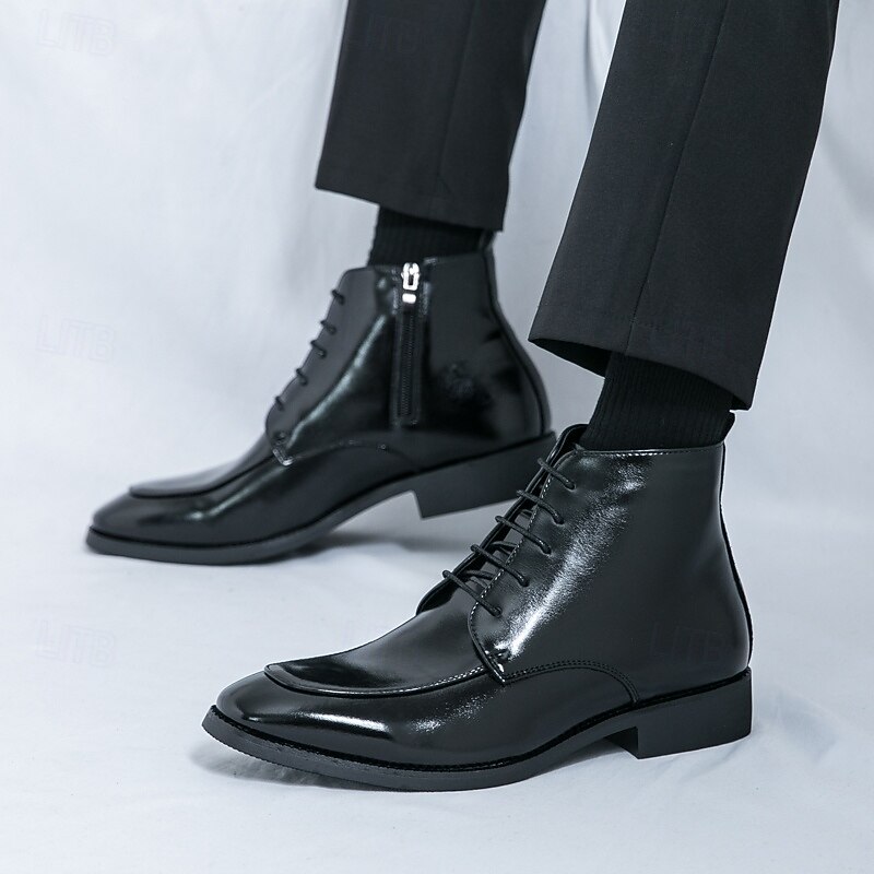 Men's Glossy Black Chelsea Boots with Polished Finish, Elegant Slip-On Dress Shoes for Formal Events, Office Wear and Special Occasions4