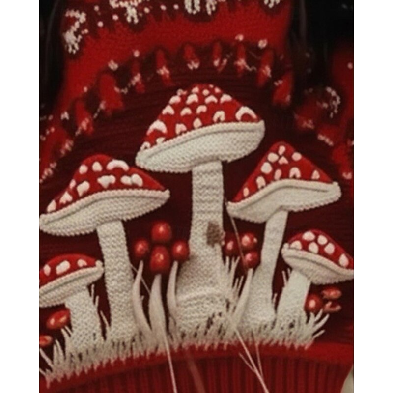 Women's Sweater Vintage Sweater Pullover Daily Casual Graphic Ribbed Crew Neck Knitted Print Long Sleeve Regular Tops Knit Outdoor Weekend Red Fall Winter3