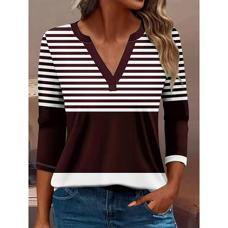 Women's T Shirt Graphic Geometric Vintage Stylish Classic Long Sleeve V Neck Notched Neck Regular Tops Daily Print Black Red Blue Green Spring Fall Winter4