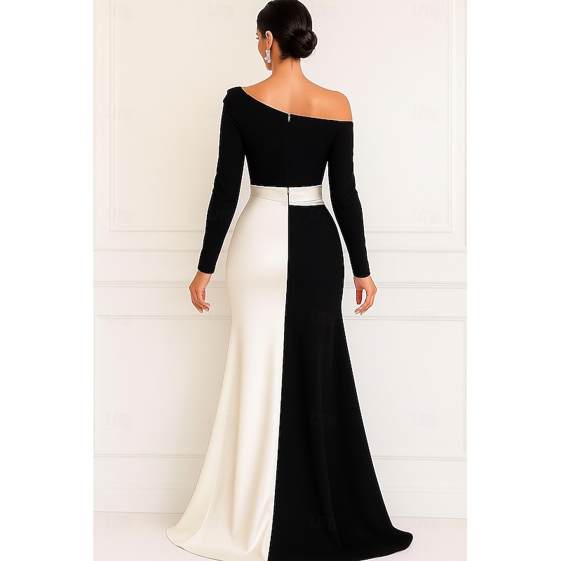 A-Line Evening Gown Elegant Formal Dress Formal Wedding Floor Length Long Sleeve One Shoulder Capes Satin with Rhinestone 20252