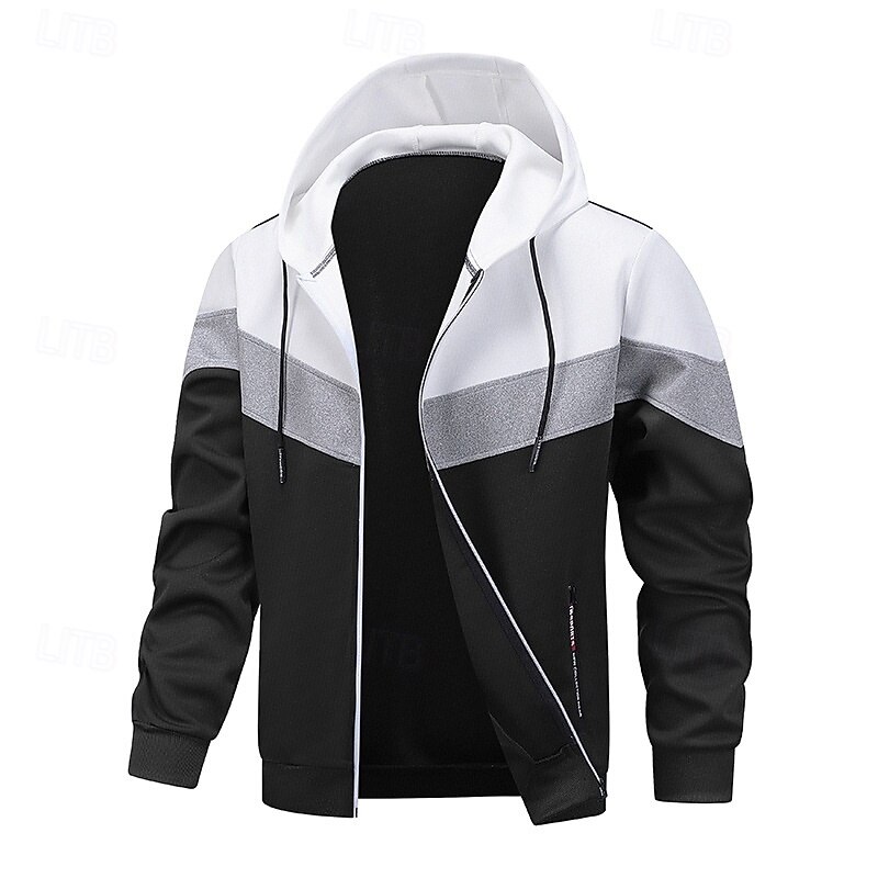 Men's Hoodie Full Zip Hoodie Wine Red Black Navy Blue Khaki Light Grey Hooded Plain Patchwork Color Block Sports & Outdoor Casual Daily Streetwear Cool Sportswear Fall Spring &  Fall Clothing Apparel2