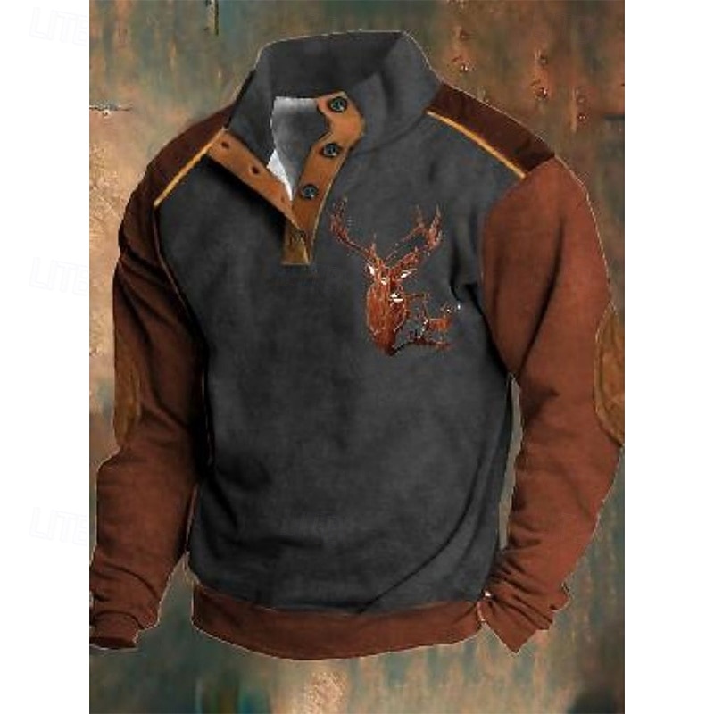 Men's Sweatshirt Pullover Hoodie Sweatshirt Pullover Button Up Hoodie Hunting Sweatshirt Gray Standing Collar Plain Patchwork Color Block Sports & Outdoor Casual Daily Streetwear Cool Sportswear