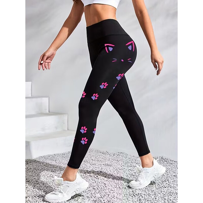 Women's Leggings Vacation Vintage Fashion Full Length High Waist Graphic Animal Cat Printing Thermal Warm Soft Breathable High Elasticity Formal Outdoor Vacation Black Spring Fall Slim Fit2