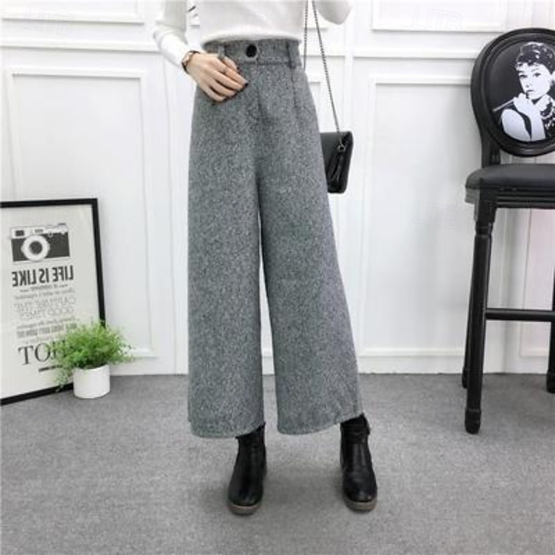 Women's Wide Leg Chinos Straight Vacation Vintage Streetwear Ankle-Length Medium Waist Plain Elastic Waist Buckle Comfortable Inelastic Micro-elastic Outdoor Street Daily Black Grey Light Gray