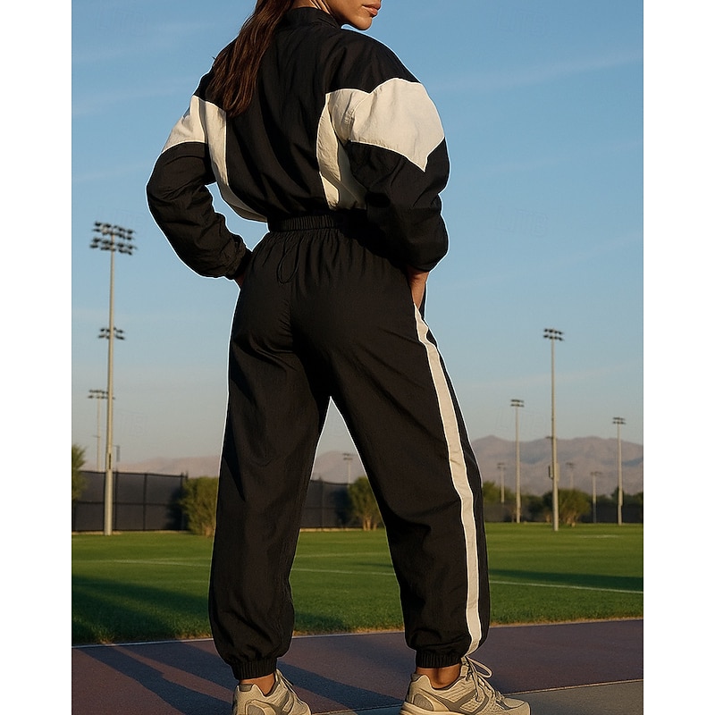 Women's 2 Piece Tracksuit Sweatsuit Sets Sportswear Zip Up Color Block Clothing Suit Fall Black Vocation Outdoor Travel Lightweight Fashion Long Sleeve Sport Activewear Micro-elastic Regular Fit2