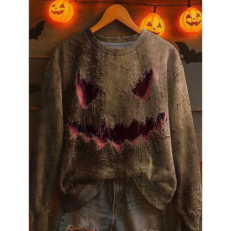 Halloween Women's Pullover Monster Graphic Casual Long Sleeve Crew Neck Regular Tops Street Dailywear Casual Print Purple Green Khaki Gray Fall Winter3