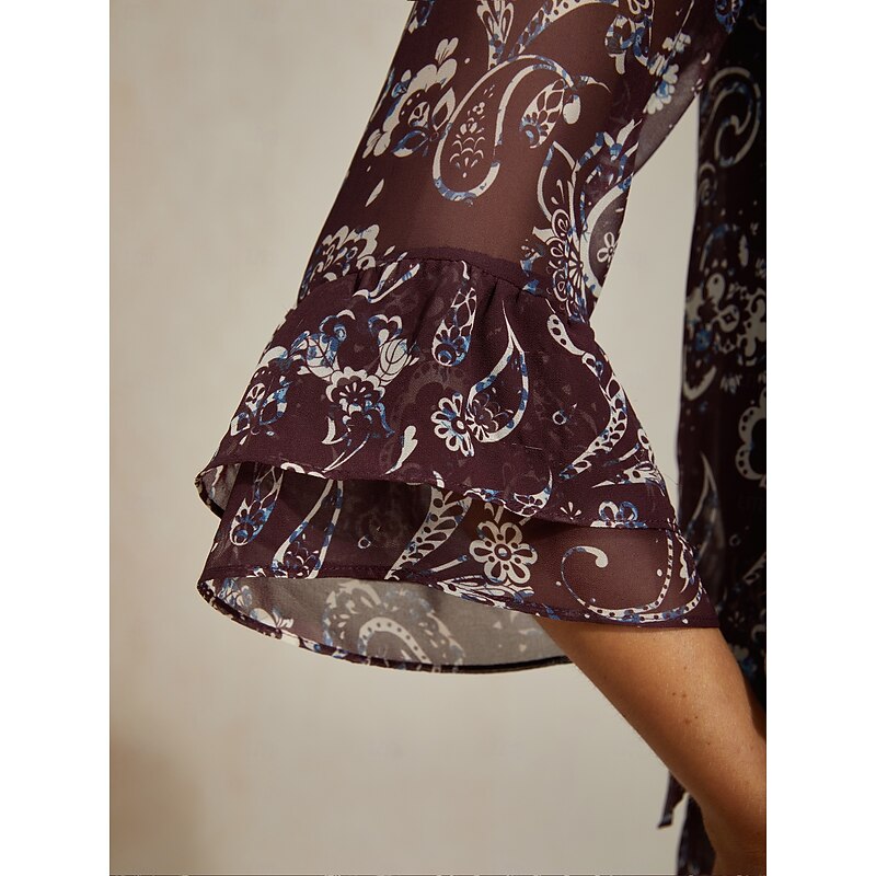 Women's Outdoor Wine Ruffle Crewneck 2 in 1 Fashion Crew Neck2