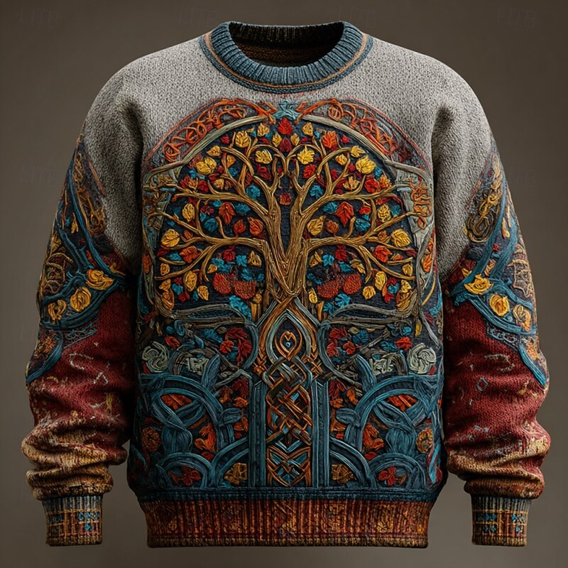 Men's Viking Tree Of Life Pullover Sweater Jumper Knitwear Crewneck Retro Vintage Casual Vacation Street Daily 3D Print Knitting Keep Warm Long Sleeve Fall Winter Blue 1 Blue 2# Blue