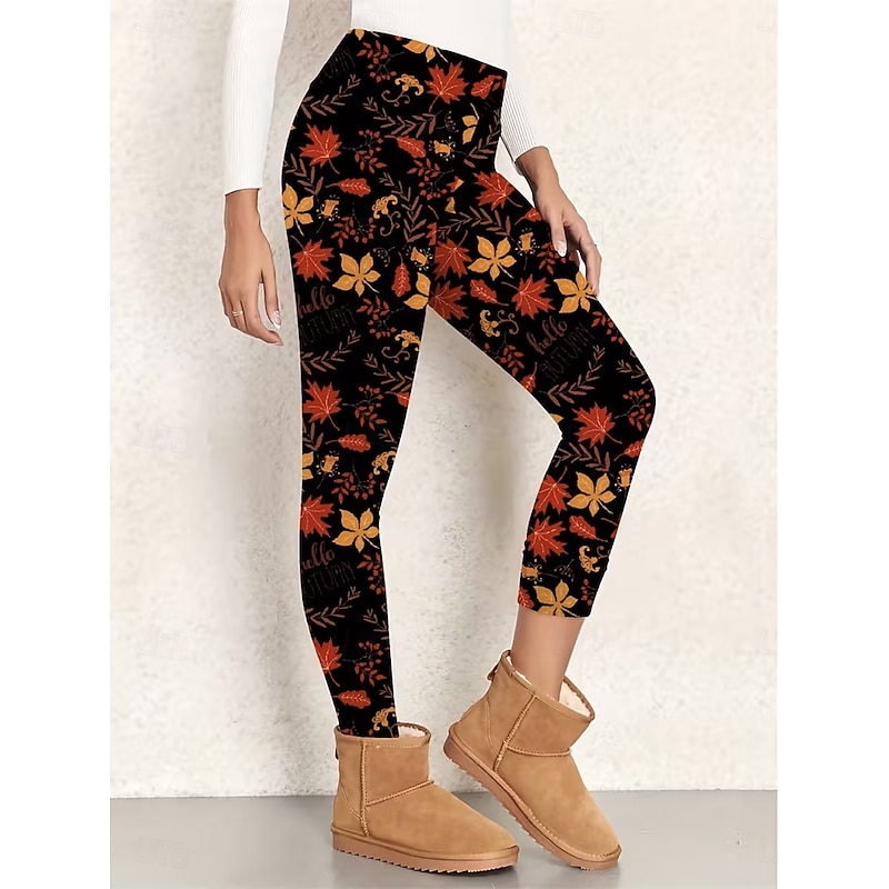 Women's Leggings Vacation Vintage Fashion Full Length High Waist Floral Graphic Printing Thermal Warm Soft Breathable Stretchy Formal Outdoor Vacation Yellow Red Spring Fall Slim Fit