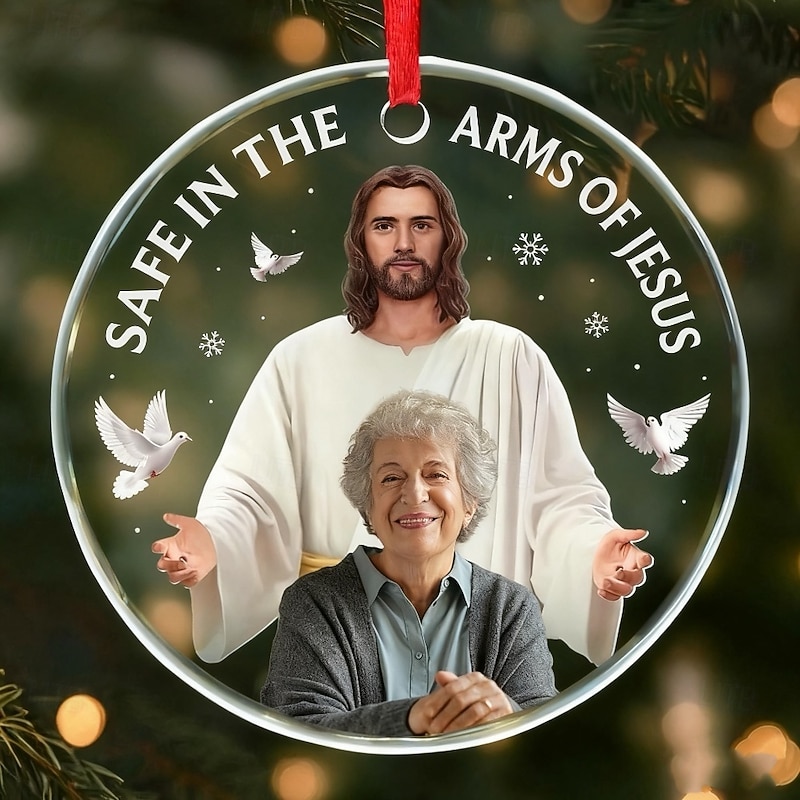 Personalized Christmas Photo Ornaments Custom Memorial Safe In The Arms Of Jesus Acrylic 2D Decor Christmas Tree Xmas Decoration Hanging Pendant Sympathy Gifts For Loss Of Mom Dad - Your Spirit Shine3