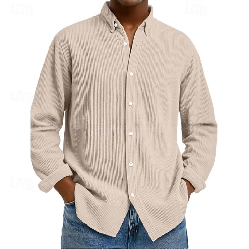 Men's Shirt Casual Shirt Corduroy Shirt Button Up Shirt Black White Light Green Red Navy Blue Long Sleeve Turndown Office / Career Street Clothing Apparel Polyester Fashion Casual2