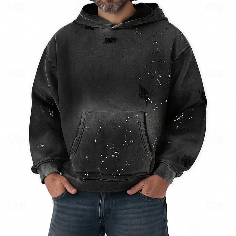 Men's Hoodie Apricot Black Gray Hooded Print Pocket Sports & Outdoor Daily Holiday Polyester Streetwear Basic Casual Spring Fall Clothing Apparel Hoodies Sweatshirts