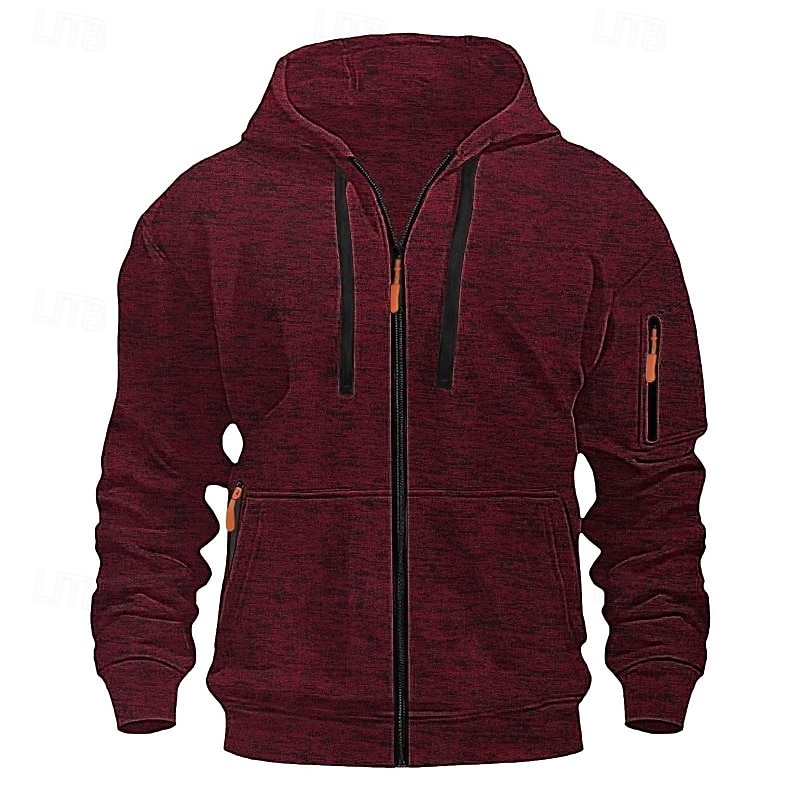 Men's Hoodie Full Zip Hoodie Fleece Hoodie Tactical Hoodie Burgundy Navy Blue Brown Light Grey Dark Gray Hooded Plain Zipper Sports & Outdoor Casual Daily Streetwear Cool Sportswear Spring &  Fall2