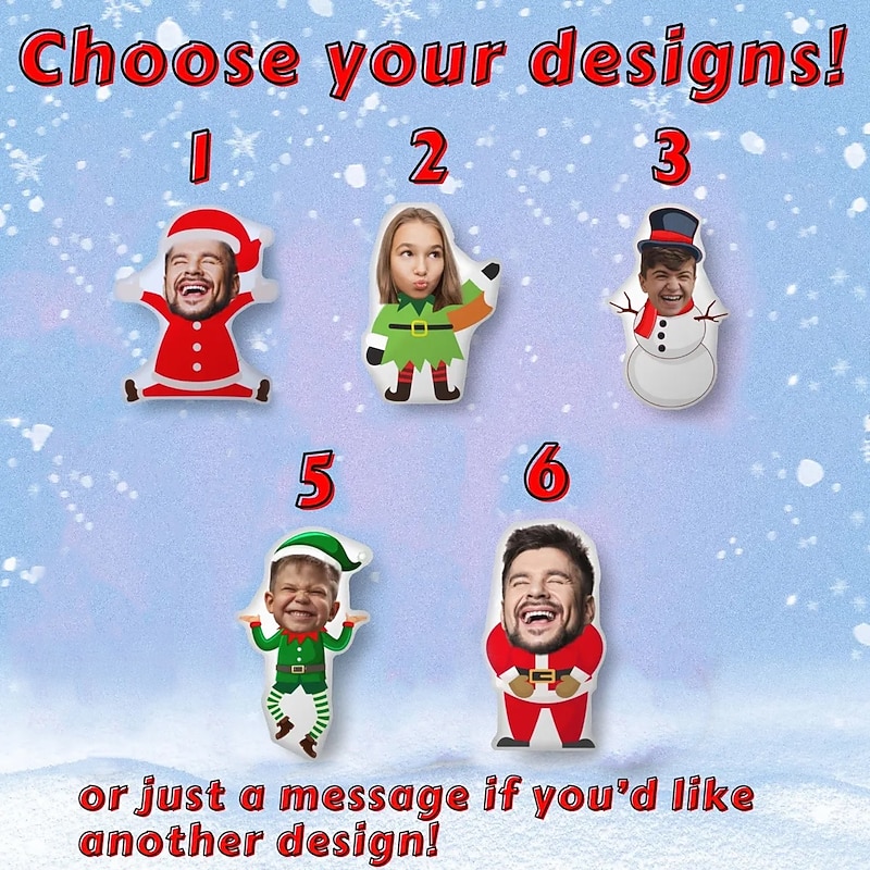 Personalized Customized Christmas Face Pillows With Santa Elf Snowman Designs Fun Holiday Decoration Unique Gift Idea For Family Kids Friends Home Celebrations