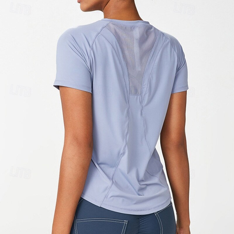 Women's Gym Shirt Running Shirt Mesh Short Sleeve Top Athleisure Fall Solid Colored Quick Dry Soft Sweat wicking Gym Workout Running Sportswear Activewear Black Pink Blue4