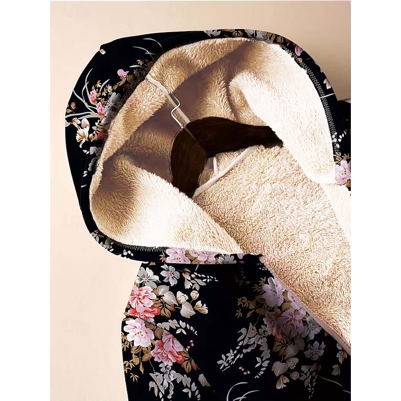 Women's Zip Up Hoodies Floral Graphic Geometric Warm Active Vintage Long Sleeve Hooded Regular Tops Home Work Dailywear Zip Up Patchwork Zipper Black Spring Fall Winter4