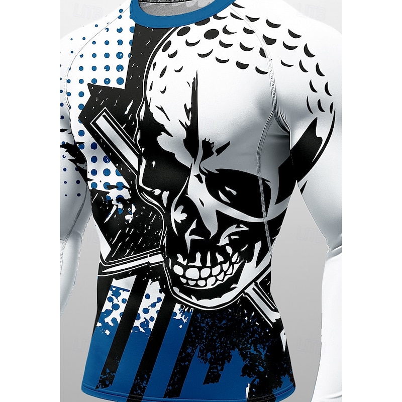 Men's Compression Shirt Running Shirt 3D Print Long Sleeve Base Layer Skull Quick Dry Compression Power Flex Moisture Wicking Gym Workout Active Training Exercise Sportswear Activewear Blue3