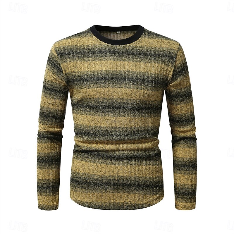 Men's Muscle Shirt Ribbed Knit tee Tee Top Long Sleeve Shirt Long Sleeve Crew Neck Summer All Seasons Horizontal Stripes Daily Casual Street Style Ribbed Outdoor Street Causal Pink Yellow khaki Top3