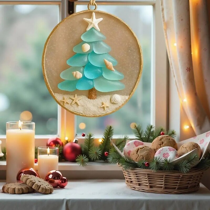 Coastal Christmas Tree Ornament - Handcrafted Sea Glass Decor with Mini Starfish & White Sand Nativity Christmas Tree Decor Ideal for Gifts for Christmas Family Gatherings & Holiday Home Decor4