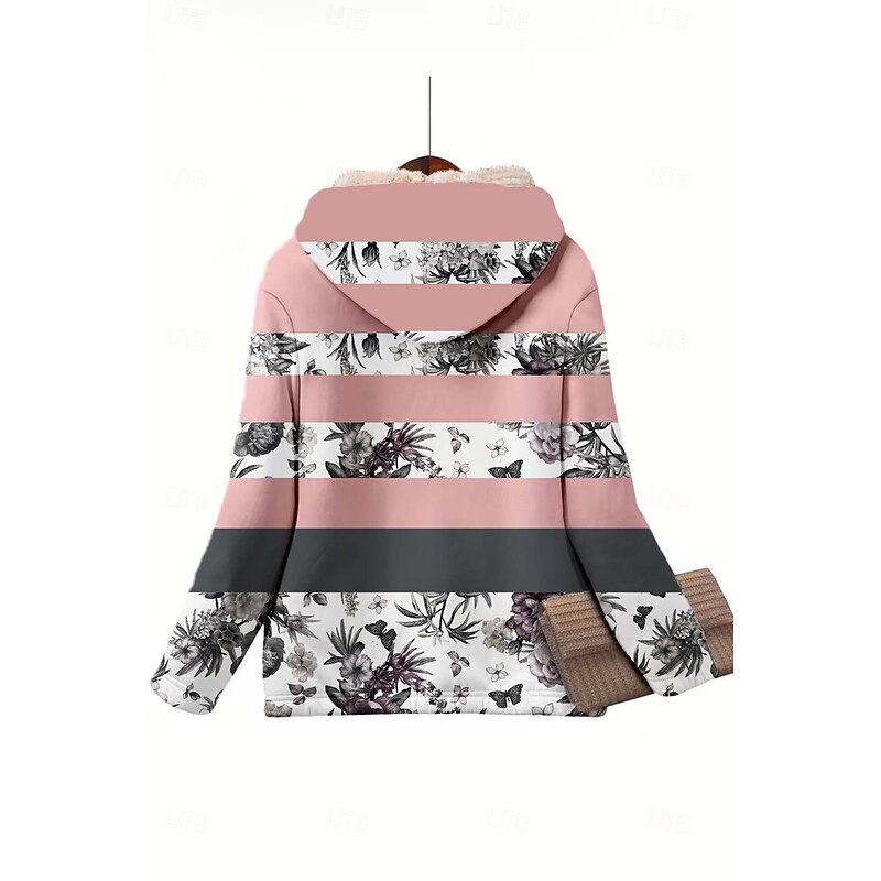 Women's Zip Up Hoodies Graphic Geometric Paisley Elegant Warm Vintage Long Sleeve Hooded Regular Tops Home Work Party Evening Wear Zip Up Zipper Print Pink Spring Fall Winter2